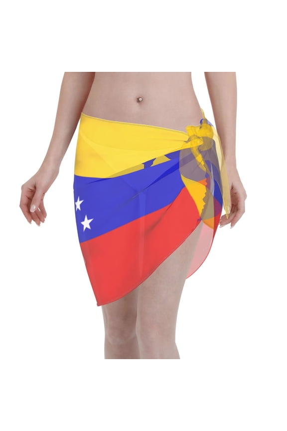 Womens Venezuela Flag Coverups Beach Short Sarong Sheer Chiffon Cover Up Bikini Wraps