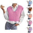 thumbnail image 1 of Womens Vest Knit Sweater Cozy Top for Winter Weekend Outfits Women's Loose Knitted Cable Vest Pullover V Neck Vest Large Size Sweater Vest, 1 of 5