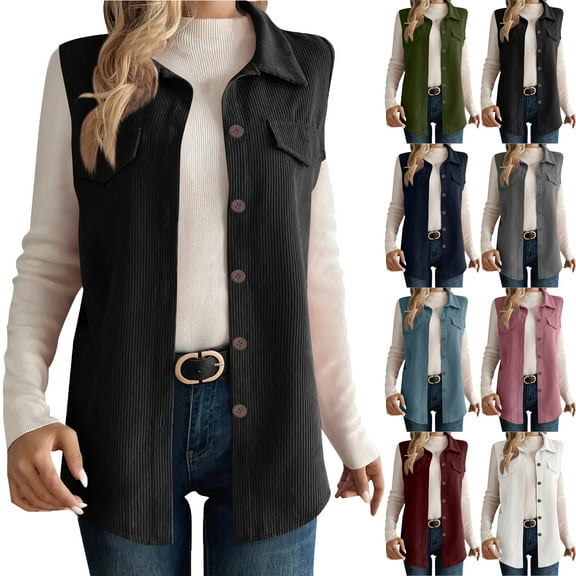 Womens Vest Dressy Casual Women's Fashion Solid Color Sleeveless Blouses Turndown Collar Tank Coat Womens Winter Clothes Black S