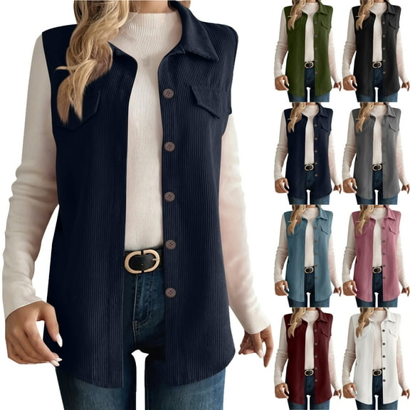 Womens Vest Dressy Casual Women's Fashion Solid Color Sleeveless Blouses Turndown Collar Tank Coat Womens Winter Clothes Dark Blue XXL