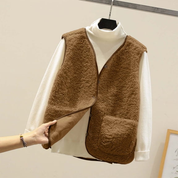 Womens Vest Vest Button Down Sleeveless Fuzzy Fall Clothes Women's Clothing