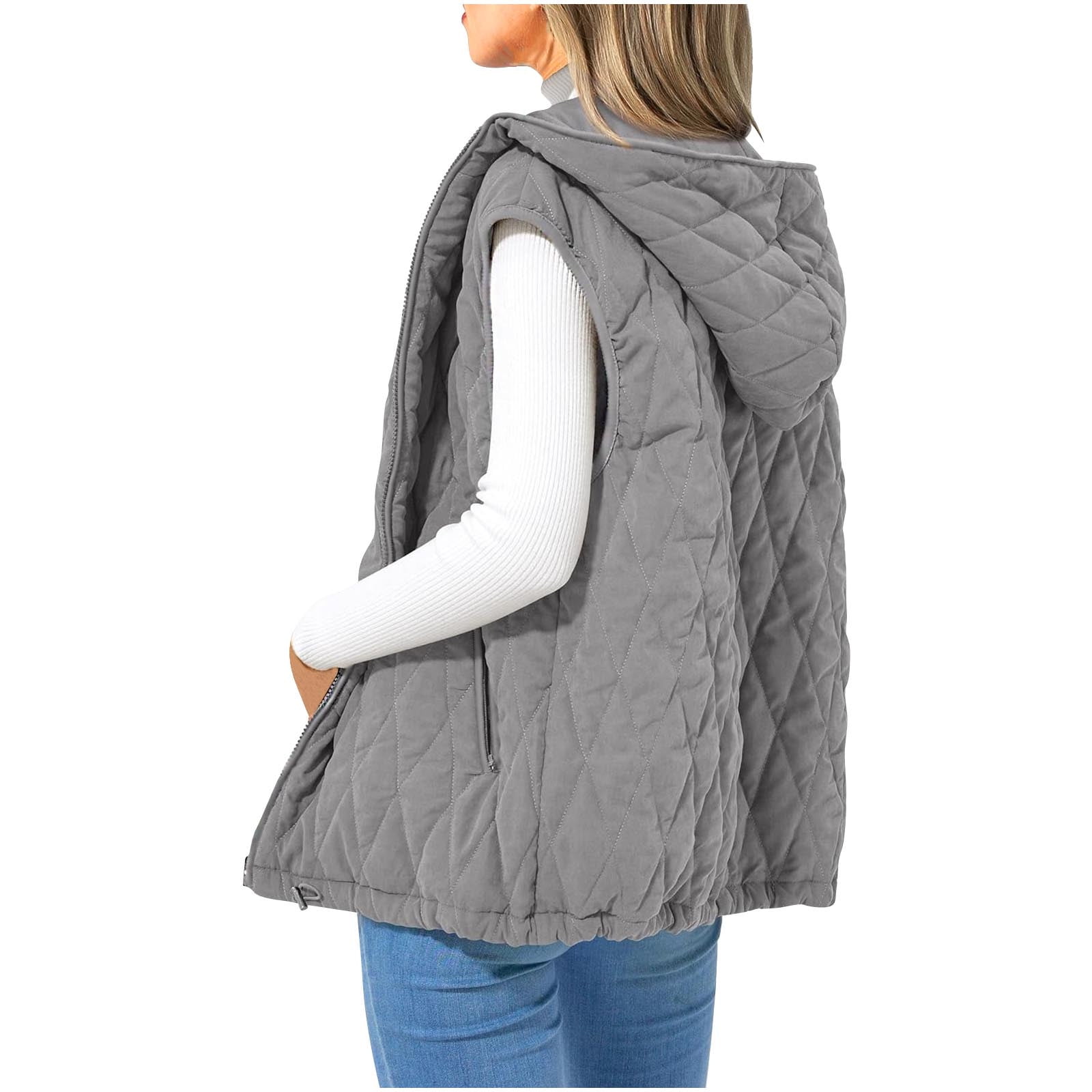 Womens Vest Hoodies, Women's Fall Vest Casual Sleeveless Hooded Zip Up Jacket Trendy Winter Coat Outerwear with Pockets S-2XL