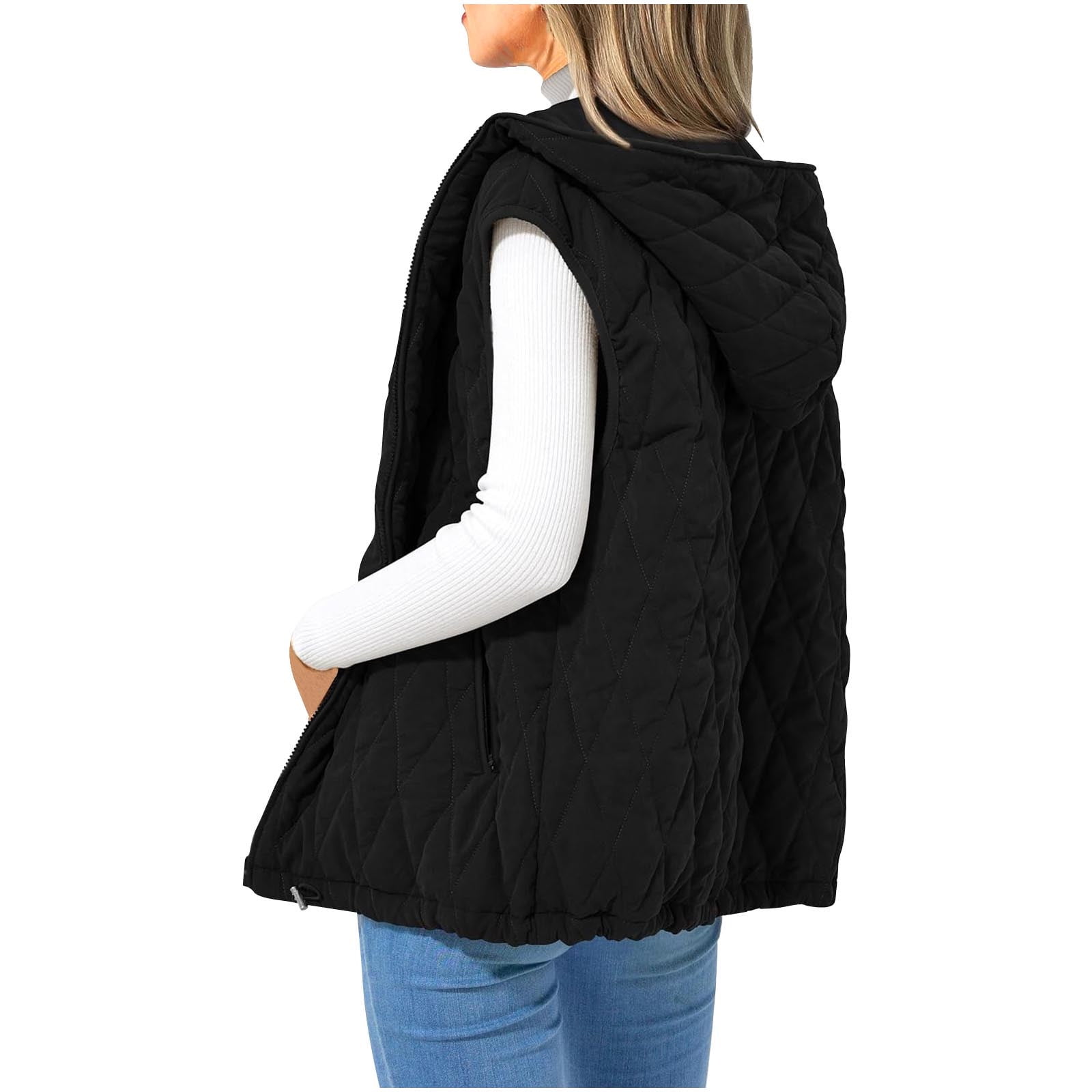 Womens Vest Hoodies, Women's Fall Vest Casual Sleeveless Hooded Zip Up Jacket Trendy Winter Coat Outerwear with Pockets S-2XL
