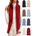 thumbnail image 1 of Womens Vest Jacket Full Zip Solid Color Sleeveless Jacket Fall Winter Casual Regular Length Outerwear with Pockets, 1 of 8