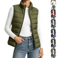 thumbnail image 1 of Womens Vest Jacket, Solid Sleeveless Zip Up Puffer Top with Pockets, Lightweight Casual Travel Layering Wear | VerBelle,Army Green L, 1 of 7
