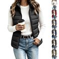 thumbnail image 1 of Womens Vest Jacket, Solid Sleeveless Zip Up Puffer Top with Pockets, Lightweight Casual Travel Layering Wear | VerBelle,Black S, 1 of 7