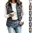 thumbnail image 1 of Womens Vest Jacket, Solid Sleeveless Zip Up Puffer Top with Pockets, Lightweight Casual Travel Layering Wear | VerBelle,Dark Gray S, 1 of 7