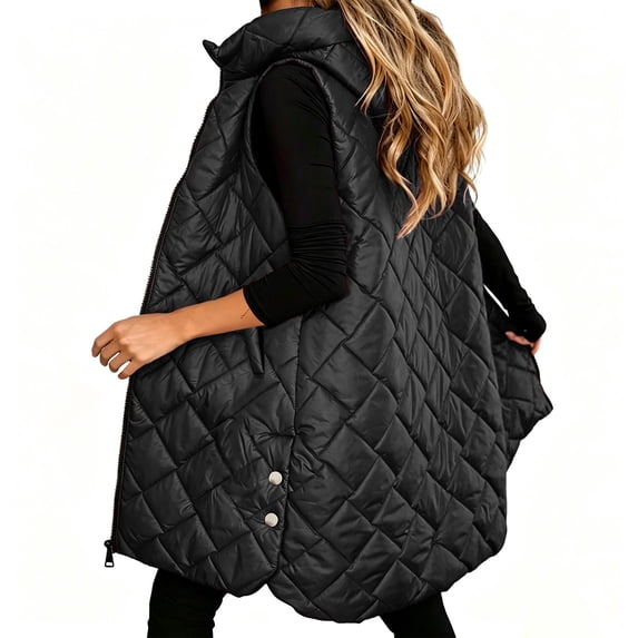 Womens Vest Long Puffer Vest Full Zipper Sleeveless Jackets Winter Hoodies Longline Quilted Vest Diamond Padded Sleeveless Jacket with Pockets for Fall Winter Outdoor Casual Daily Wear