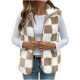 thumbnail image 1 of Womens Vest Plaid Fleece Vest Women's Fuzzy Fleece Vest Oversized Sleeveless Plaid Vest Sherpa Jacket Warm Button Down Gilet Outerwear with Pockets Vest For Women, 1 of 8
