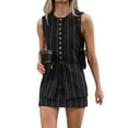 thumbnail image 1 of Womens  Vest Skirt Sets Crew Neck Casual Sleeveless Button Down Office Summer 2 Piece Lounge Matching Sets Black L, 1 of 4