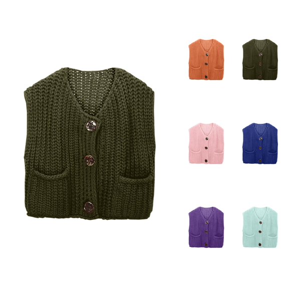 Womens Vest Top for Fall Fashion Sleeveless Sweater Trendy Must Haves Women's Sleeveless Knit Cardigan Vest With Pockets And Buttons Solid Color Short Style