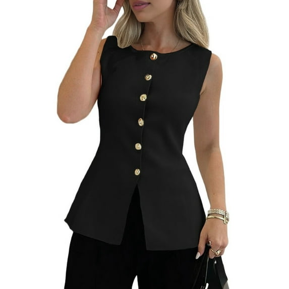 Women'S Sweater Vest Button Down Summer Tank Tops 2025 Sleeveless Knit Vests Fashion Business Casual Outfits Black XS