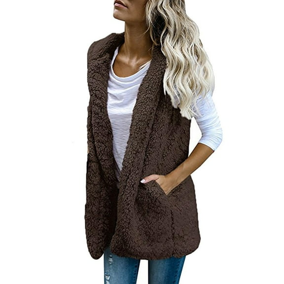 womens vest winter warm hoodie outwear casual coat sherpa jacket