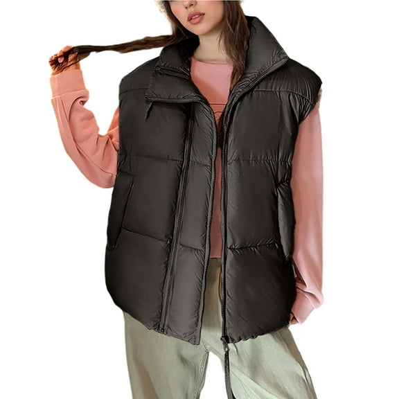 Womens Vests Fashion Plus Size Casual Colored Sleeveless Hooded (Black L)