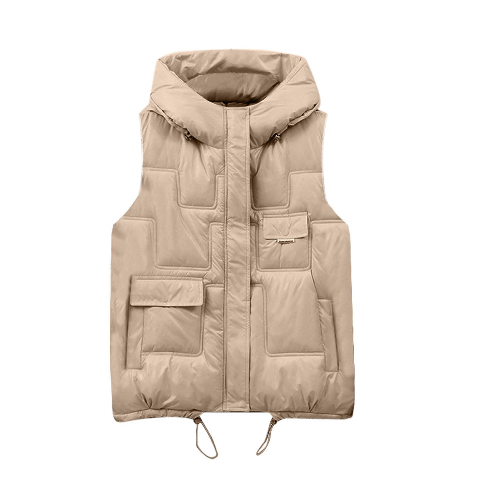 Womens Vests Fashion Women Casual Solid Coat Jacket Hooded Vest Zipper Pocket Loose Sleeveless Cotton Padded Coat Hiking Vest Women Petite Running Vest Coat Jackets for Women Zip Sweater Vest Walmart....