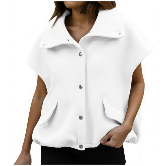 Womens Vests Plus Size Fall Sleeveless Coat Zip Up Outerwear with Pockets(White XL)