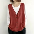 thumbnail image 1 of Womens Vests Tops Knit Sleeveless Sweaters V Neck Button Casual Open Front Cardigan with Pocket Trendy Fall Outfits New Women Vests Fashion Casual Red One Size, 1 of 5