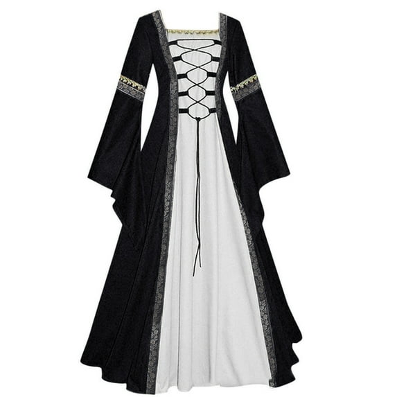 Womens Victorian Dress Plus Size Retro Renaissance Dress Corset Flare Sleeve Vintage Dress Drawstring Cocktail Party Ball Gown