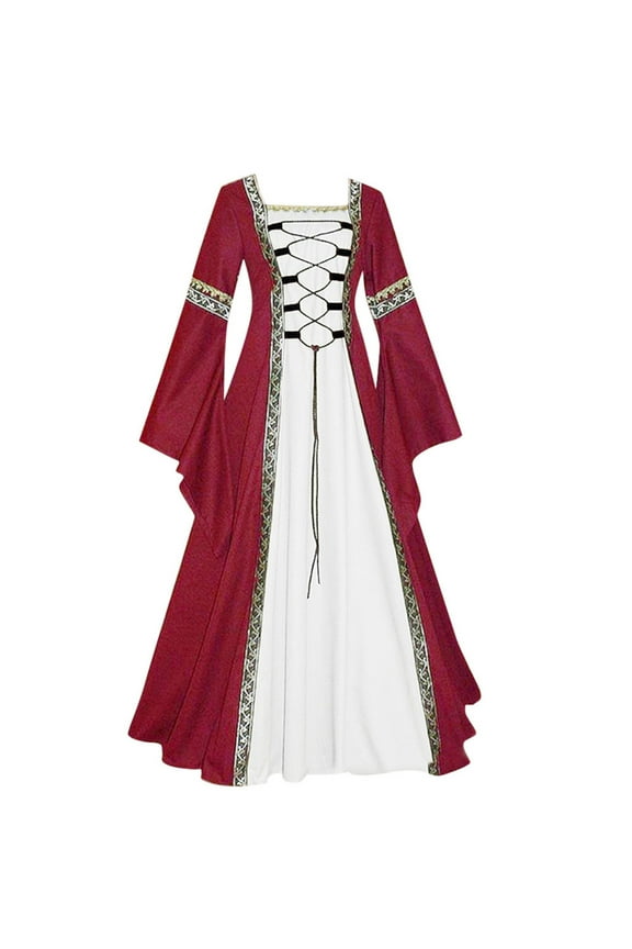 Womens Victorian Dress Plus Size Retro Renaissance Dress Corset Flare Sleeve Vintage Dress Drawstring Cocktail Party Ball Gown
