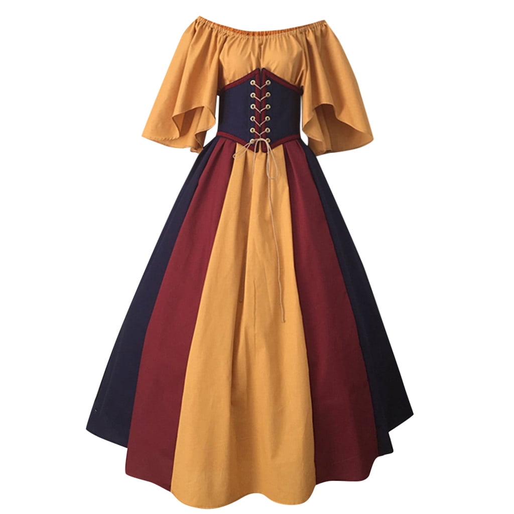 Vintage Renaissance Off Shoulder Bell Sleeve High Low Dress