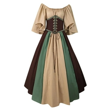 Womens Victorian Dress off The Shoulder Medieval Renaissance Dress with Corset Vintage Long Dress Flare Sleeve Vintage Ball Gown