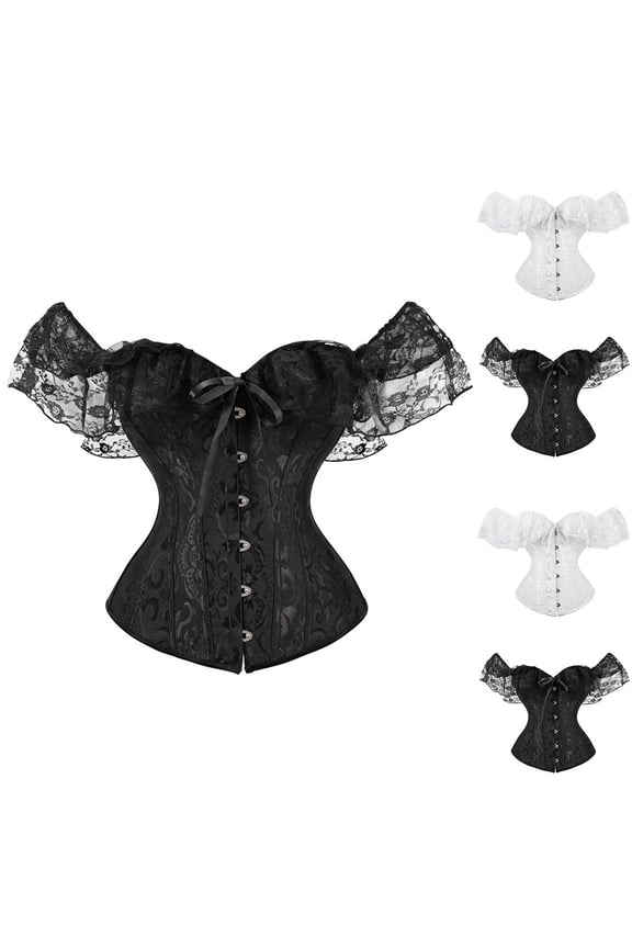 Womens Victorian Lace Sleeve Bridal Corset Wedding Shapewear Waist Trainer Elegant Comfortable Shapers White XXS