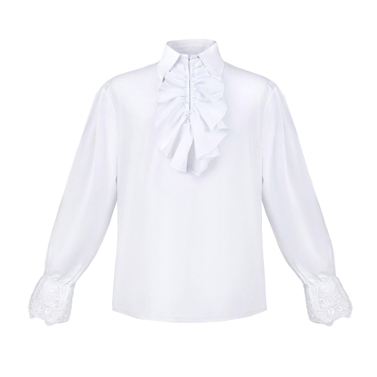 Midieval Neck Ruffle Womens Victorian Long Sleeve Pirate Shirt Ruffle Collared Blouse ...
