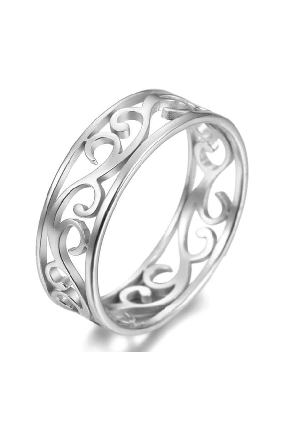 Womens Victorian Style Filigree Ring Silver 316L Stainless Steel Art Nouveau Band