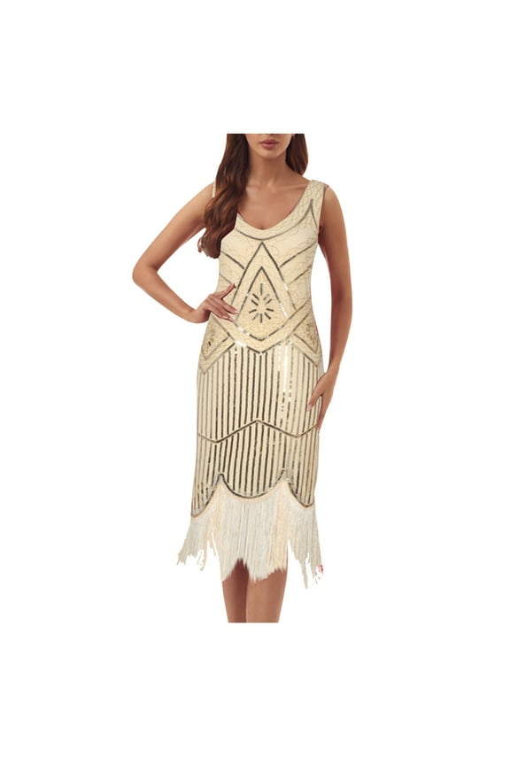 Womens Vintage 1920s Cocktail Dresses Elegant Sequined Flapper Dresses Mini Dresses Short Prom Party Dress