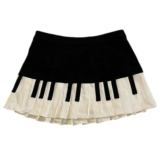 Womens Vintage Aesthetic Piano Key Print A Line Swing Skirt High Waist School Uniform Pleated Short Skater Skirts