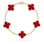 RUIRUO Womens Vintage Alhambra Carnelian Bracelet for Women Ladies Lucky Clover Bracelets