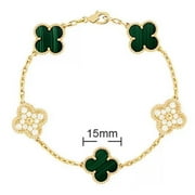 VCAALL Womens Vintage Alhambra Carnelian Gemstones Laser Lucky Clover Bracelet for Women Girls 18K Gold Plated Bracelets Available in White Gold Yellow Gold Rose Gold Chain Luxurious and high-end gift