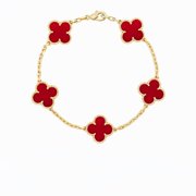KESHAN Womens Vintage Alhambra Carnelian Yellow Gold AU750 Bracelet for Women Ladies Lucky Clover Bracelets--golden