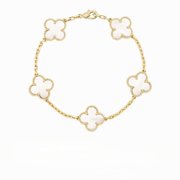 DUOYOU Womens Vintage Alhambra Carnelian Yellow Gold AU750 Bracelet for Women Ladies Lucky Clover Bracelets--golden