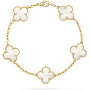 KESHAN Womens Vintage Alhambra Carnelian Yellow Gold AU750 Bracelet for Women Ladies Lucky Clover Bracelets