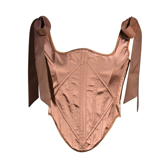 Womens Vintage Asymmetrical Hem Overbust Corset Tie Front Lace-up Back Bustier Shapewear Top