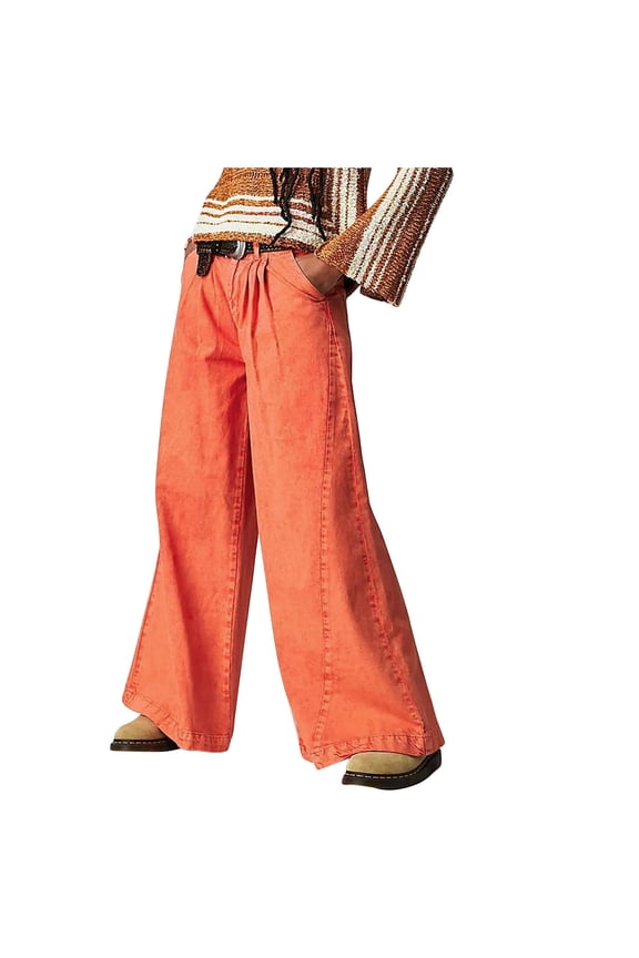 Womens Vintage Baggy Jeans Streetwear Boyfriend Style Oversize Denim Pants Wide Leg Casual Fashion Y2k Clothes (Large, Orange)
