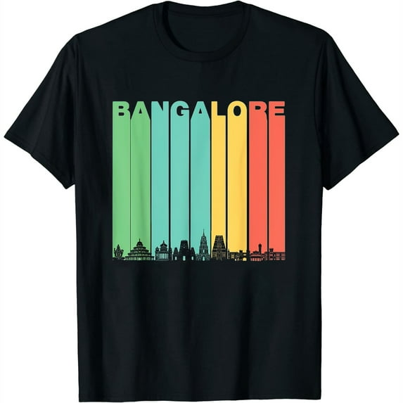 Womens Vintage Bangalore India Skyline Cityscape T-Shirt Black Small