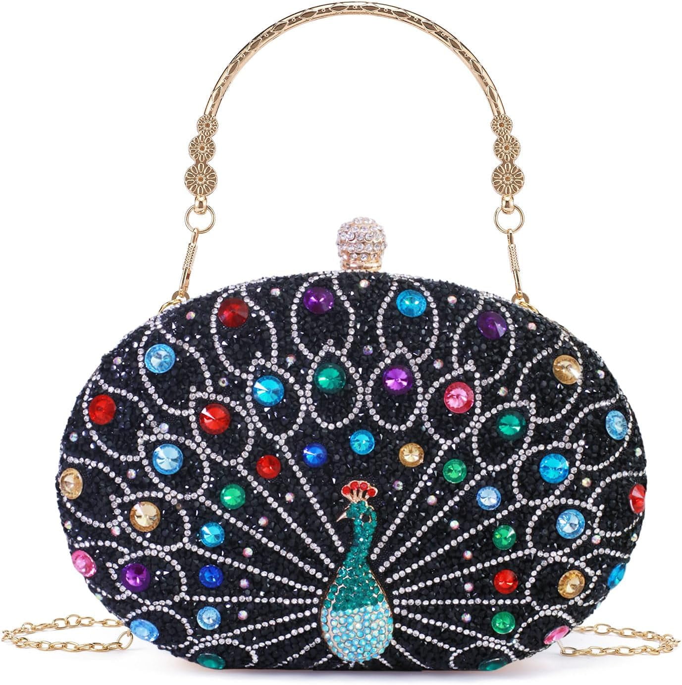 Womens Vintage Beaded Rhinestone Peacock Clutch Purse Handmade Crossbody Bag Evening Handbag For Wedding Party Prom