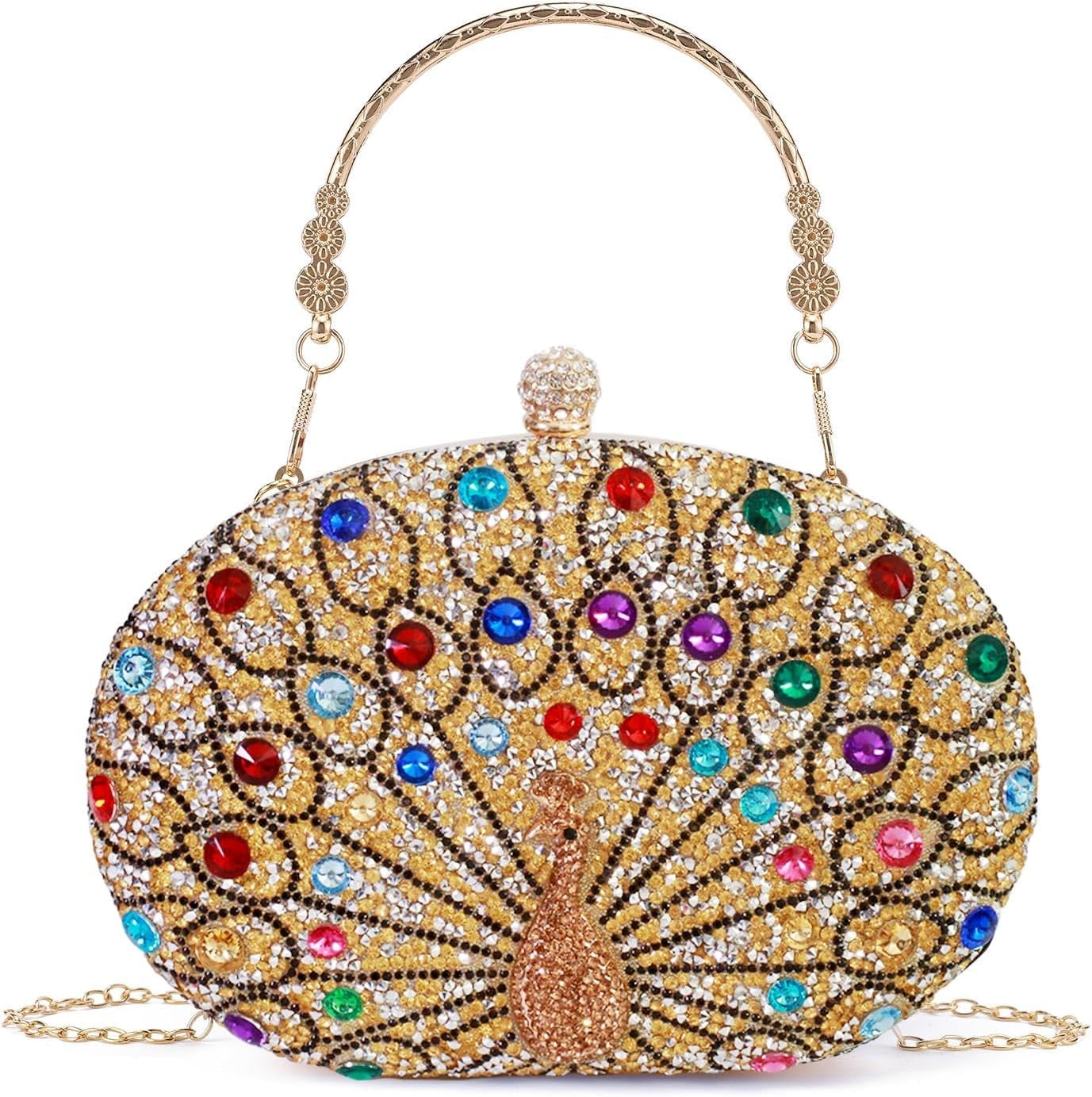 Womens Vintage Beaded Rhinestone Peacock Clutch Purse Handmade Crossbody Bag Evening Handbag For Wedding Party Prom