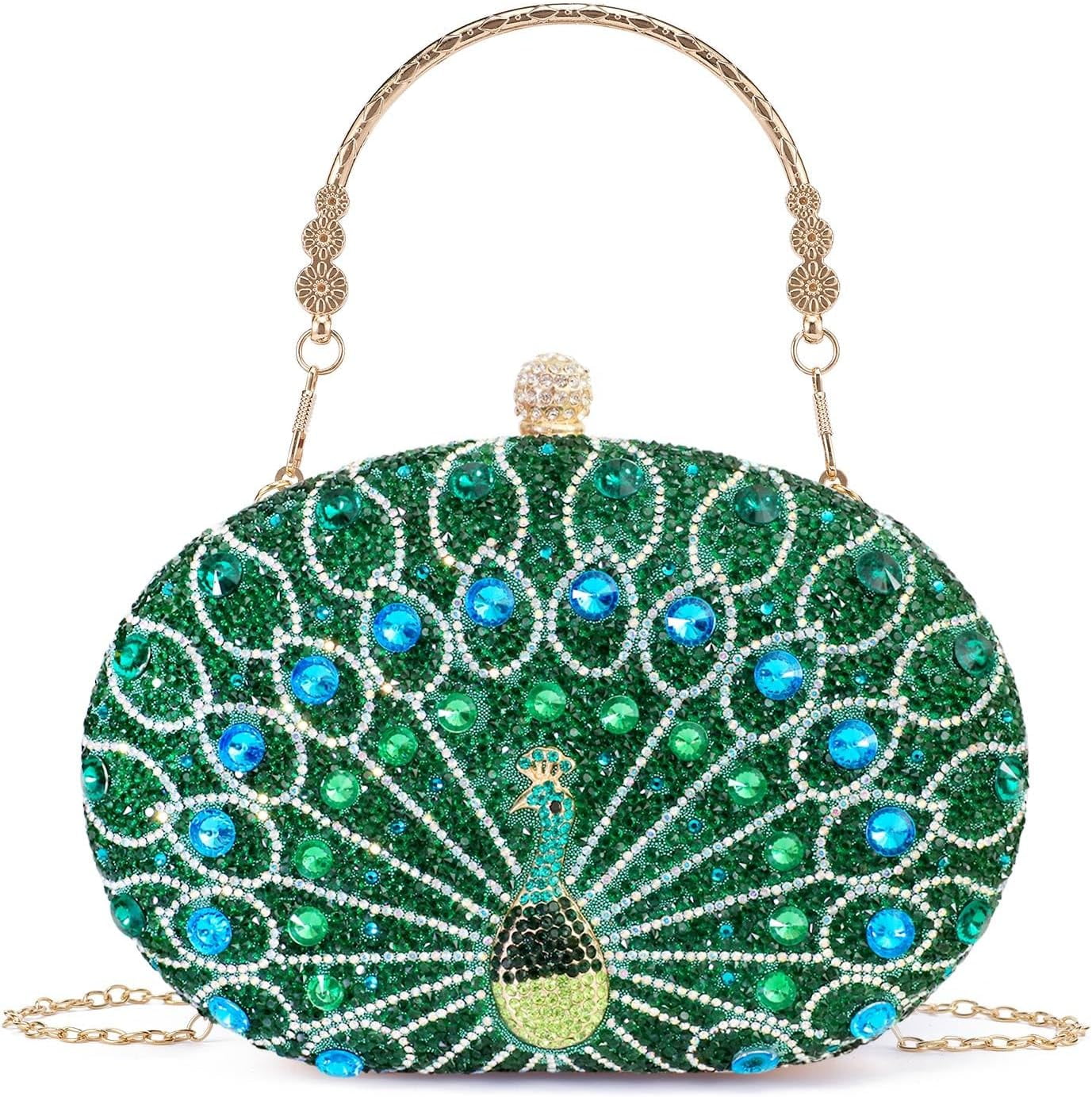 Womens Vintage Beaded Rhinestone Peacock Clutch Purse Handmade Crossbody Bag Evening Handbag For Wedding Party Prom