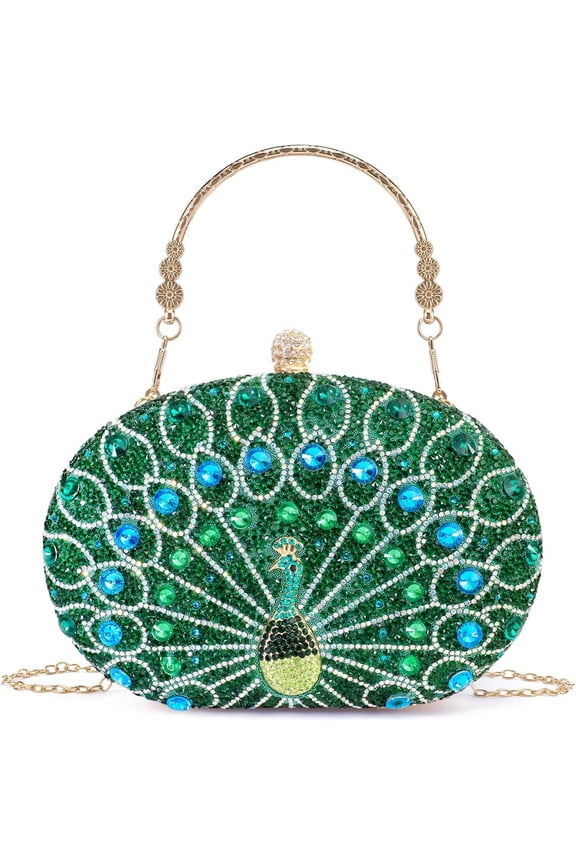 Womens Vintage Beaded Rhinestone Peacock Clutch Purse Handmade Crossbody Bag Evening Handbag For Wedding Party Prom