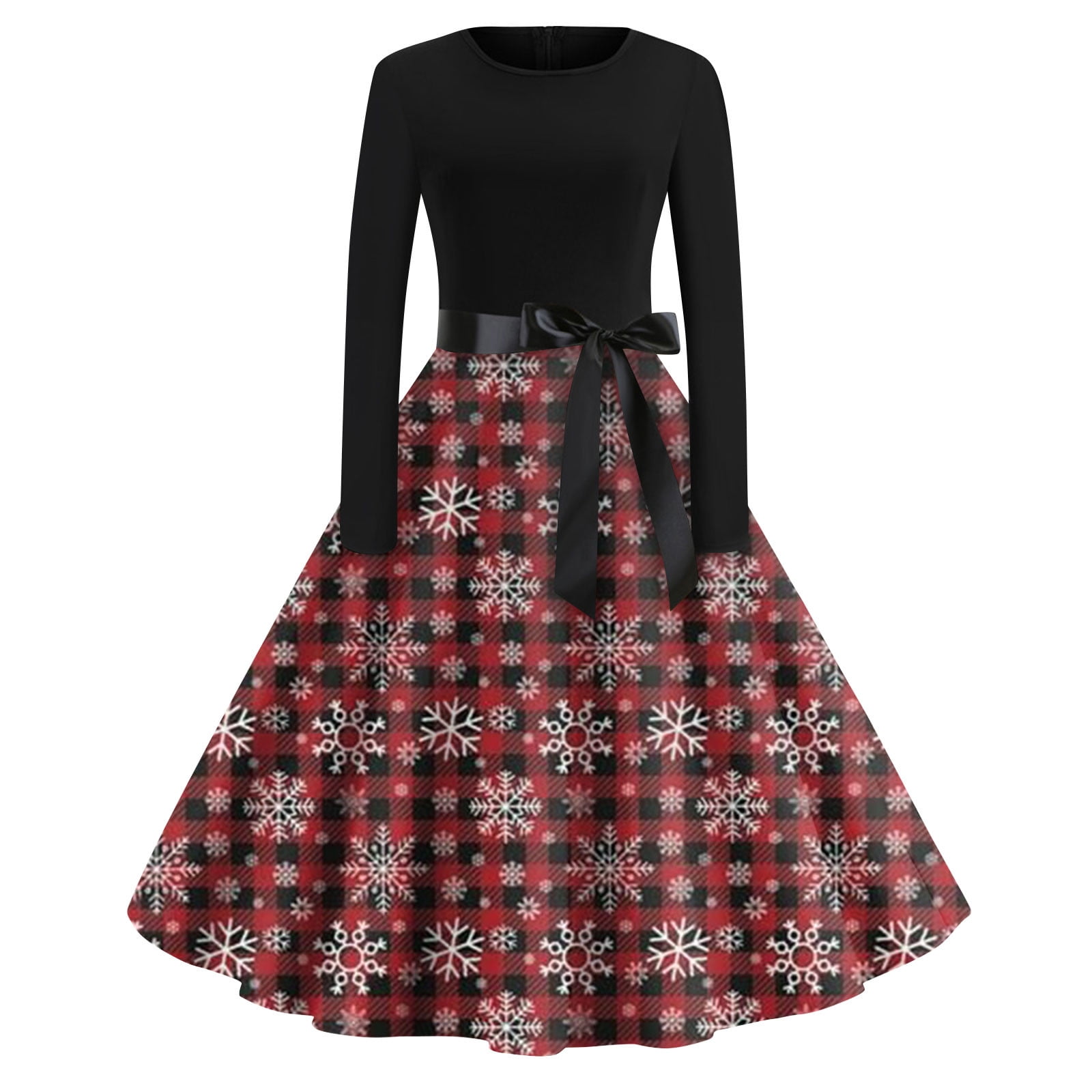 Womens Vintage Christmas Dresses Long Sleeve Round Neck 2024 Fun