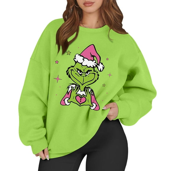 Womens Vintage Christmas Sweatshirt Long Sleeve Funny Cute Xmas Crewneck Pullover 1-Green 3XL 1