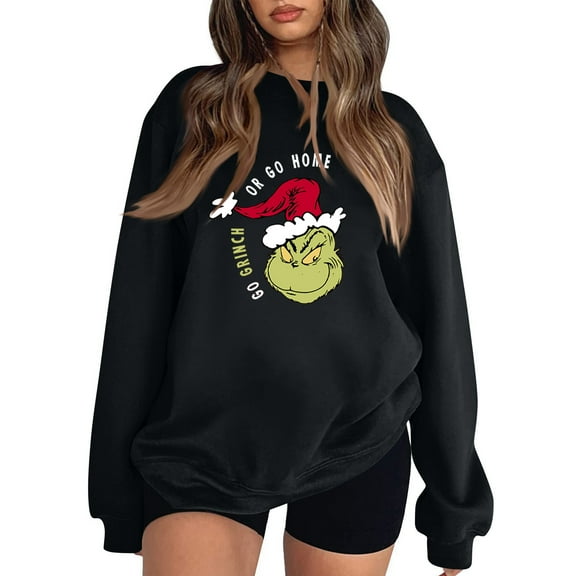 Womens Vintage Christmas Sweatshirt Xmas Long Sleeve Shirts Crewneck Pullover Black XL