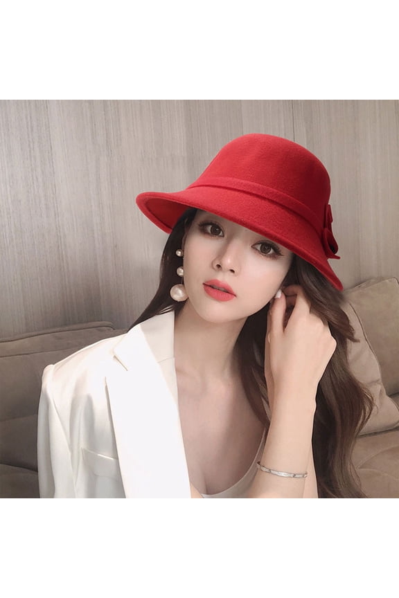 Womens Vintage Cloche Hat – Elegant Wool Felt Bucket Hat with Bow , French Style Retro Hat for Winter Fall Church Tea Party, Formal Elegant Cap for Daily Wear