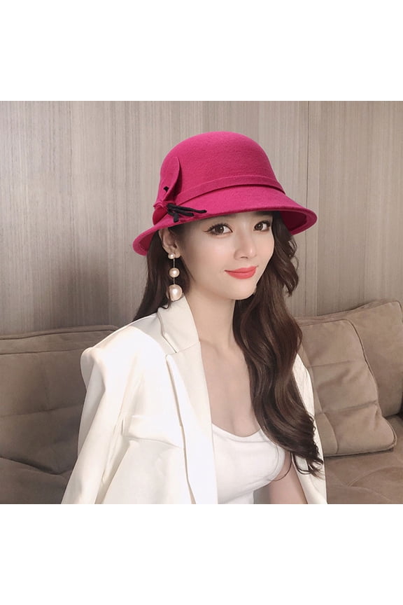 Womens Vintage Cloche Hat – Elegant Wool Felt Bucket Hat with Bow , French Style Retro Hat for Winter Fall Church Tea Party, Formal Elegant Cap for Daily Wear