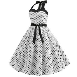Women s Vintage Polka Dot Prom Dresses V Neck Bowknot Sleeveless A Line Swing Cocktail Tea Knee Length Dress Walmart