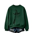 thumbnail image 1 of Womens Vintage Crew Neck Sweatshirt Long Sleeve Full Moon Witch Graphic Pullover Relaxed Fit Casual Fall Halloween Tops Green S, 1 of 3