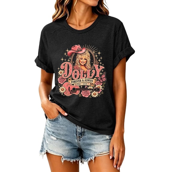 Womens Vintage Dolly Shirt Parton Memorial T-Shirt Country Music Legend T Shirts Crewneck Short Sleeve Graphic Tees Tshirt Fashion Tops,S